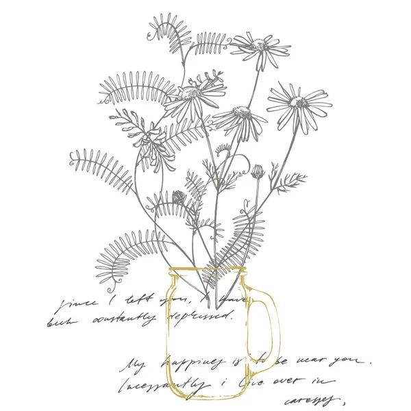 Ramo de planta selvagem Vicia cracca. Tufted Vetch ou Vicia cracca, ilustração gravada vintage. Buquê de flores e ervas desenhadas à mão. Ilustração botânica da planta. Texto abstrato manuscrito —  Vetores de Stock