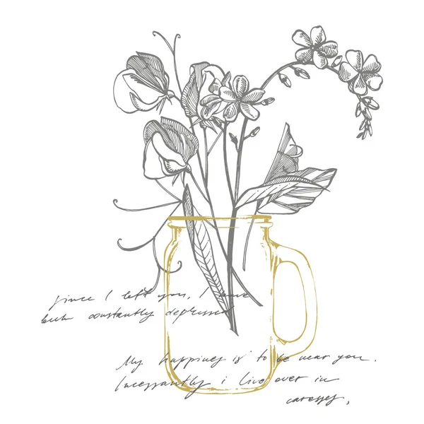 Esquece-me, não flores. Ilustração botânica. Bom para cosméticos, medicina, tratamento, aromaterapia, enfermagem, design de embalagens, buquê de campo. Ilustração botânica da planta. Texto abstrato manuscrito —  Vetores de Stock