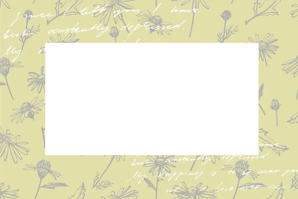 Flores desenhadas à mão e plantas teamplate cartões horizontais. Papel de parede texto abstrato manuscrito. Imitação de uma inscrição vintage abstrata. Botânica, flores vintage — Vetor de Stock