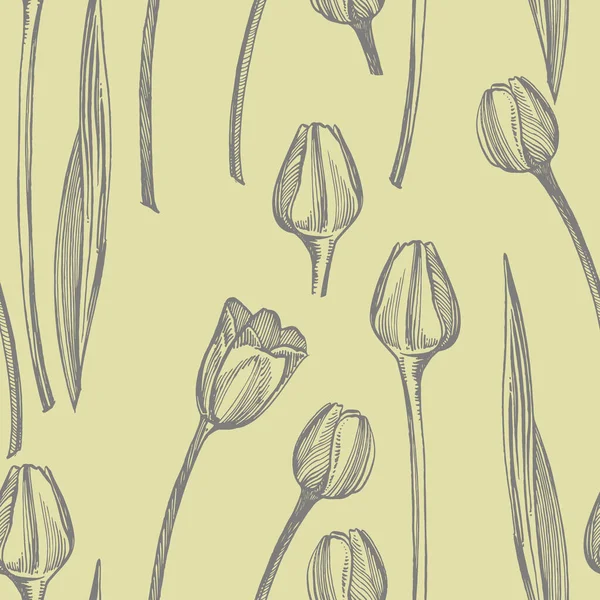 Квітка тюльпанів графічна ескізна ілюстрація. Ботанічна рослинна ілюстрація. Вінтажні лікувальні трави ескіз набір чорнила руки намальовані медичні трави і рослини ескіз. Безшовні візерунки — стоковий вектор