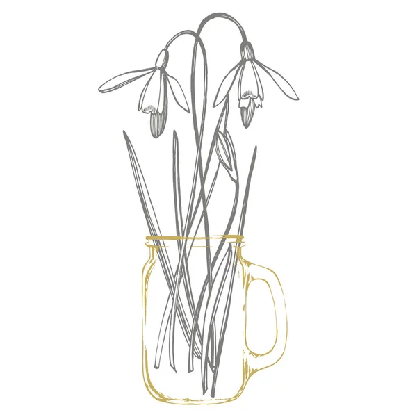 Снігопад весняні квіти. Ботанічна рослинна ілюстрація. Вінтажні лікарські трави ескіз набір чорнила рука намальовані медичні трави і рослини ескіз — стоковий вектор