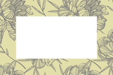 Şakayık çiçek ve yaprakları çizim. El çizilmiş oyma çiçek seti. Botanik çizimler. Dövme, davetiyeler, tebrik kartları için harika. El yazısı soyut metin