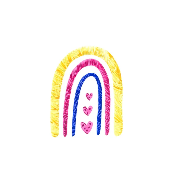 レインボー・クリッパート。かわいい虹色の水彩画。白い背景に隔離されている。かわいい魔法の虹、スキャンディ保育園、楽しいピンクかなり. — ストック写真