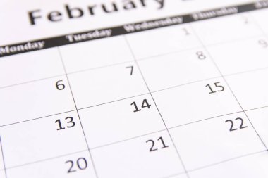 Takvim sayfası Sevgililer günü arka plan, 14 Şubat
