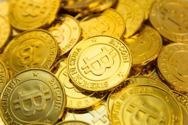 Altın bitcoin paralar arka plan, dijital para birimi, kripto Döviz altın sikke