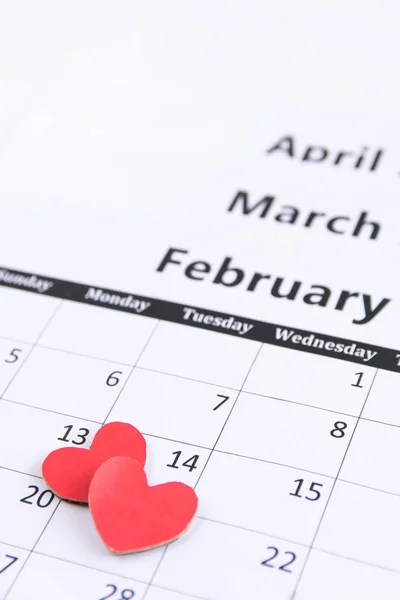 Kalender Pagina Rood Hart Papier Februari Van Valentijnsdag — Stockfoto