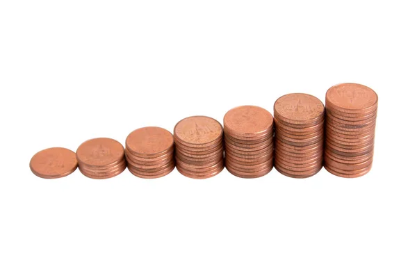 Stacks Copper Coins Isolated White Background Clipping Path — Stock Photo, Image