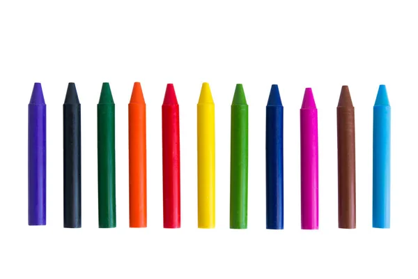 Beyaz Arka Plan Üzerinde Izole Renkli Mum Boya Kalemi Kırpma — Stok fotoğraf