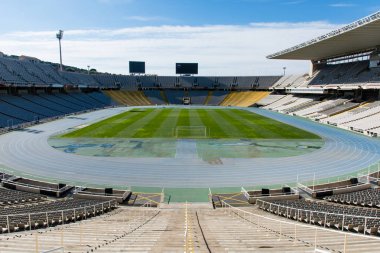 Barselona, İspanya - 18 Mart 2018: Boş Estadi Olimpic Lluis Companys (Barcelona Olimpiyat Stadyumu) Barselona, İspanya.