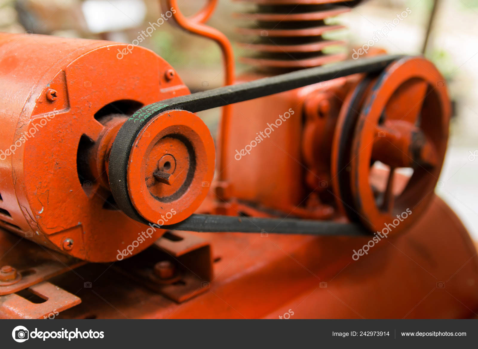 Close Pulley Belt Drive Machine Composed Pulley Belt Stock Photo by