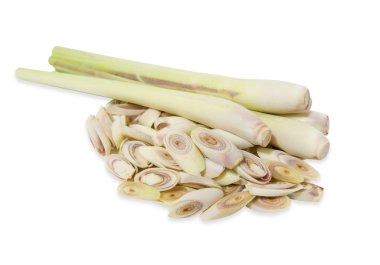 Kırpma yolu ile beyaz arka plan üzerinde izole limon otu dilimleri 