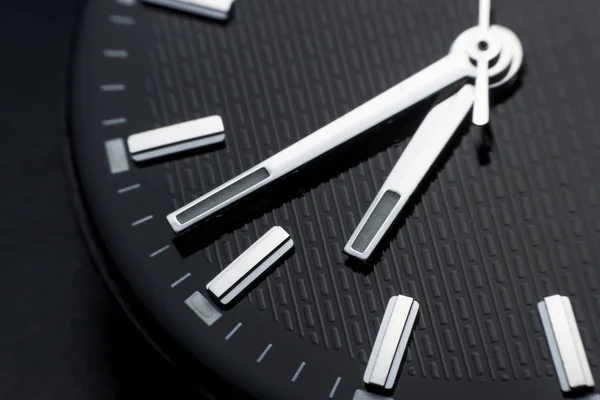 Primer Plano Sentido Las Agujas Del Reloj Negro Cara Fondo — Foto de Stock