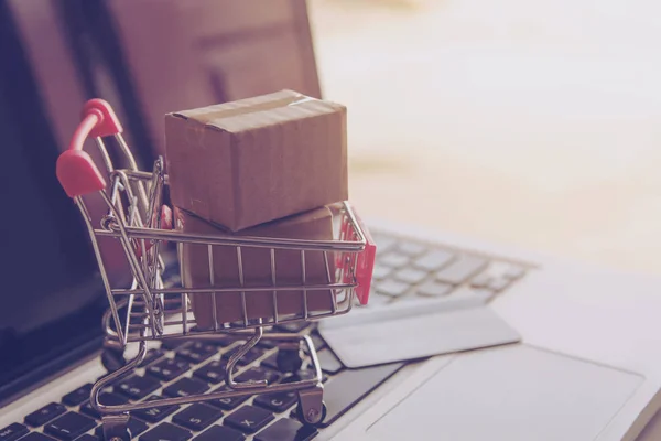 Shopping Online Koncept Shopping Online Webbtjänst Med Betalning Med Kreditkort — Stockfoto