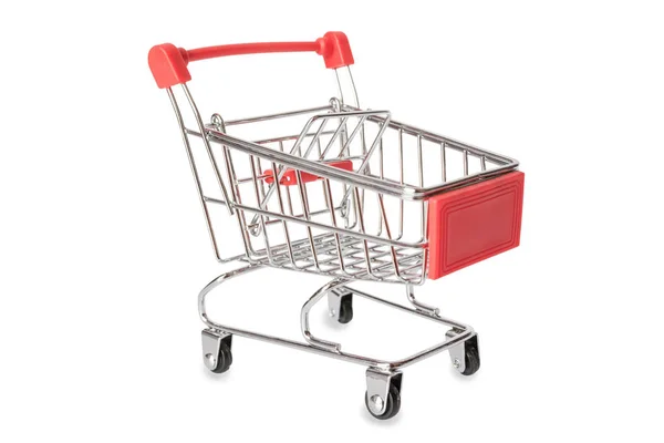 Carro Compras Rojo Carro Supermercado Vacío Aislado Sobre Fondo Blanco — Foto de Stock