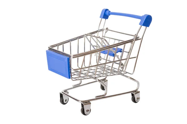 Carrello Blu Carrello Supermercato Vuoto Isolato Sfondo Bianco Con Percorso — Foto Stock