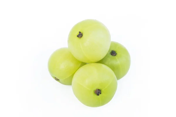 Indiska Krusbär Eller Amla Phyllanthus Emblica Isolerade Vit Bakgrund Med — Stockfoto