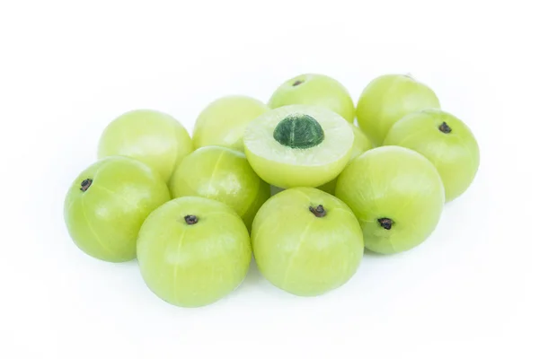 Indiska Krusbär Eller Amla Phyllanthus Emblica Isolerade Vit Bakgrund Med — Stockfoto