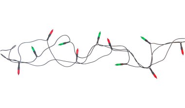 Beyaz arka planda izole edilmiş Noel ışıkları dizisi