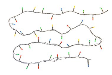 Beyaz arkaplanda izole edilmiş noel ışıkları dizisi
