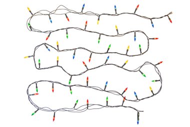 Beyaz arkaplanda izole edilmiş noel ışıkları dizisi