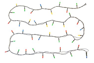 Beyaz arka planda izole edilmiş Noel ışıkları dizisi