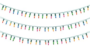 Beyaz arkaplanda izole edilmiş noel ışıkları dizisi