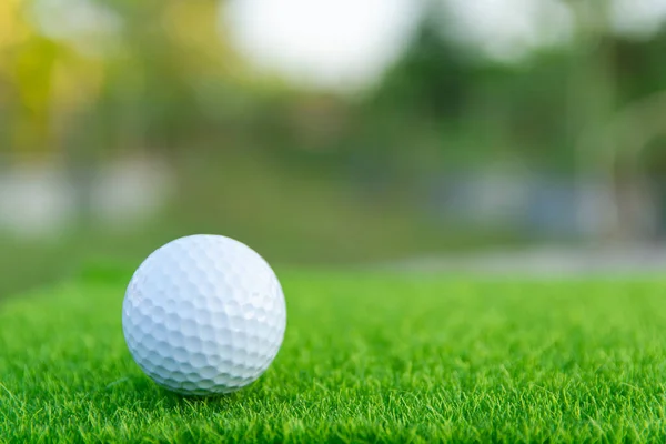 Pelota de golf en césped verde listo para jugar en el campo de golf. con copia — Foto de Stock