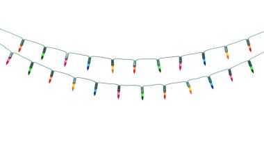 Beyaz arkaplanda izole edilmiş noel ışıkları dizisi