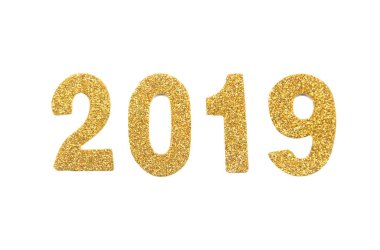 2019 altın parıltı sayısı izole edildi. Tasarım için. Clipping pat ile