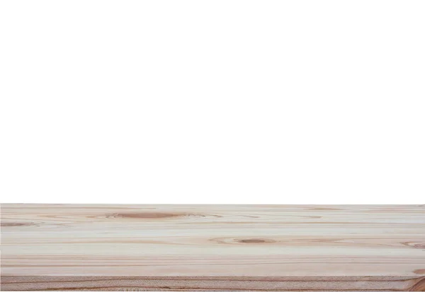 Mesa de madera vacía aislada sobre fondo blanco con recorte —  Fotos de Stock