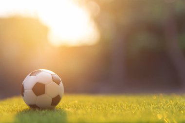 Çimen yeşil alanda fotokopi alanı ile futbol topu