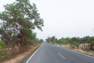 Boş asfalt yol ve yaz günü arka plan w temiz mavi gökyüzü