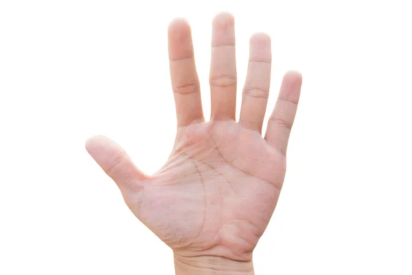 Muž ruka ukazuje pět počet izolovaných na bílém pozadí s cl — Stock fotografie