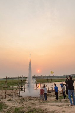 NAKHONPHANOM, THAILAND - APRIL 11, 2019 - Thai rocket to the sky clipart