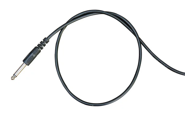 Kytara audio jack s černým kabelem izolovaných na bílém pozadí — Stock fotografie