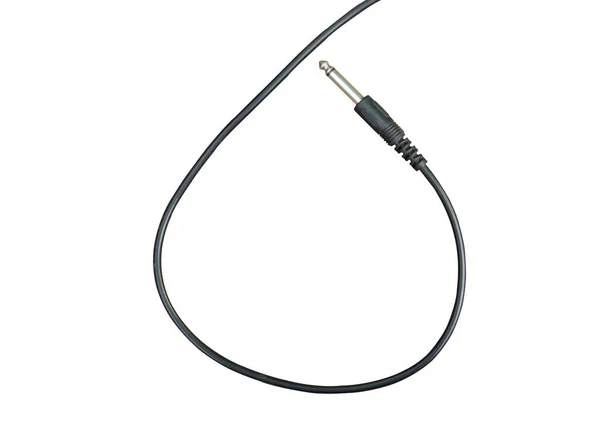 Conector de audio de guitarra con cable negro aislado sobre fondo blanco — Foto de Stock