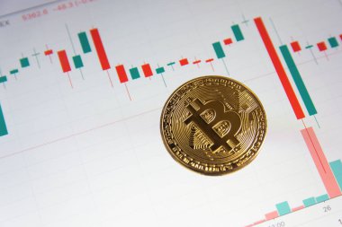 Bitcoin altın sikke ve şamdan şeması arka planı 