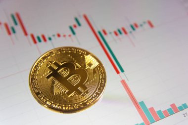 Bitcoin altın sikke ve şamdan şeması arka planı 