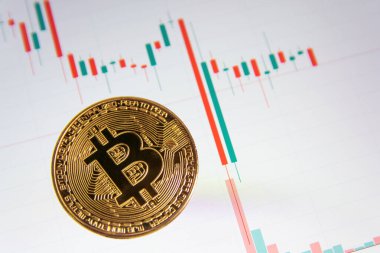 Bitcoin altın sikke ve şamdan şeması arka planı 