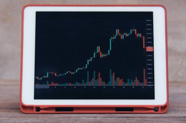 Tahta bir masadaki tablet üzerinde hisse senedi alım satımı.