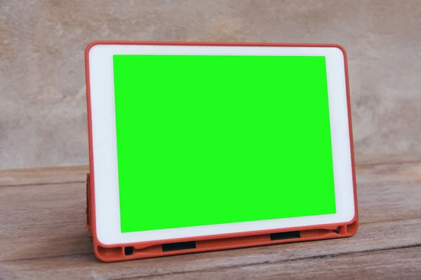 Mockup obrazu białej tabletki pc z pustym zielonym ekranem pulpitu — Zdjęcie stockowe