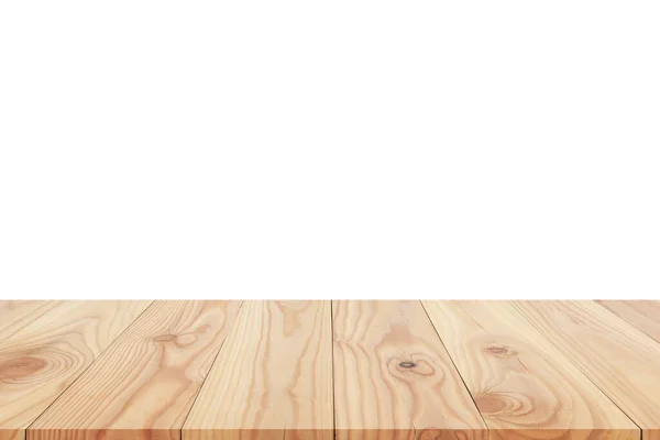 Κενό ξύλινο τραπέζι top απομονωμένο σε λευκό φόντο με απόκομμα — Φωτογραφία Αρχείου