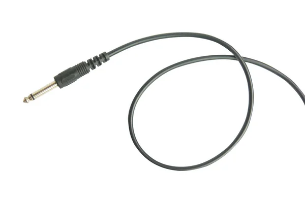 Gitaar audio jack met zwarte kabel, geïsoleerd op witte achtergrond — Stockfoto