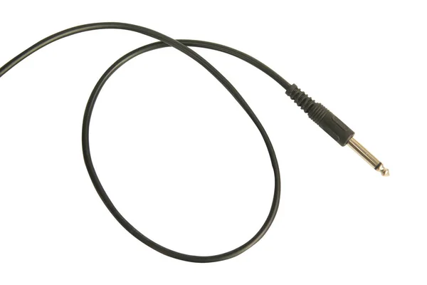 Conector de audio de guitarra con cable negro aislado sobre fondo blanco — Foto de Stock