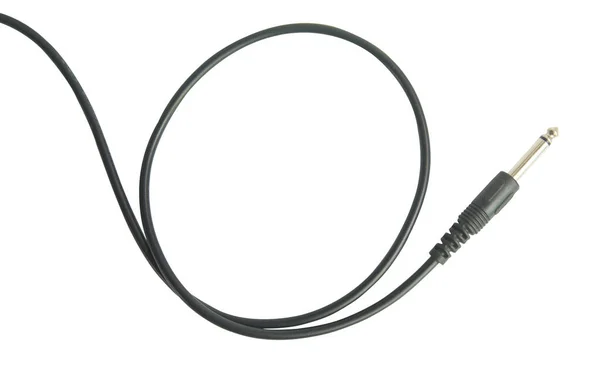 吉他音频插孔与孤立在白色背景上的黑色电缆 — 图库照片