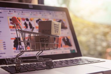Çevrimiçi alışveriş kavramı - Paket veya karton kutu ve alışveriş