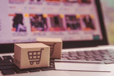 İnternetten alışveriş - karton kutular ya da alışveriş arabalı paket