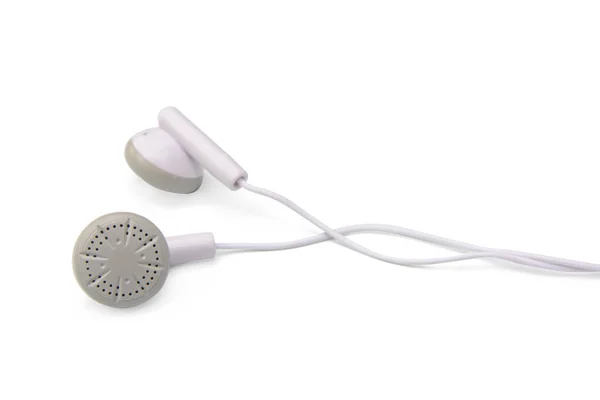 Bílá sluchátka izolované na bílém pozadí s výstřižkem cesta — Stock fotografie