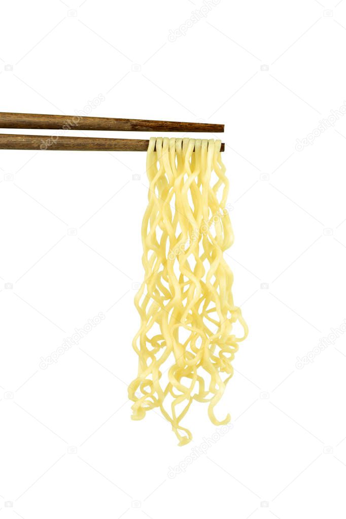 instant noodles chopsticks isolated on white background with cli