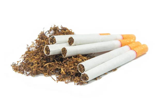 Sigaretta e tabacco isolato su sfondo bianco — Foto Stock